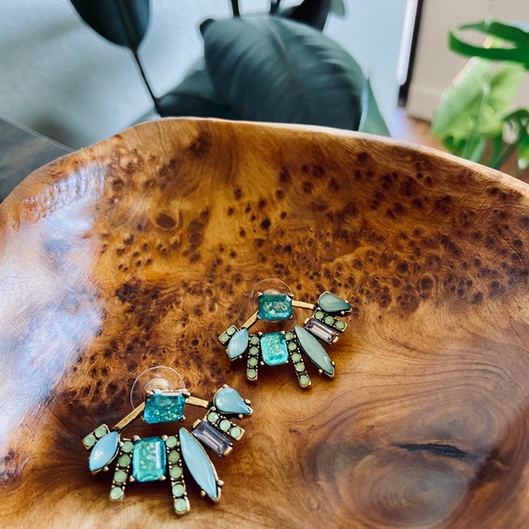 🌿 Turquoise 2-1 Crystal Earrings - Picture 2 of 5